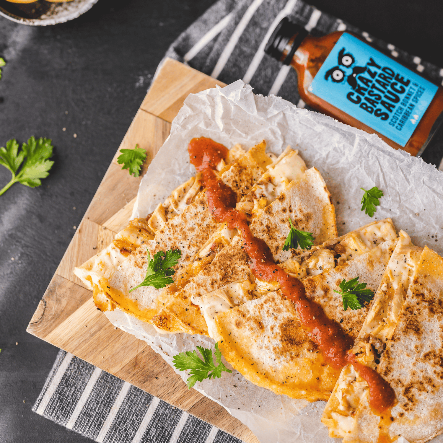 CHICKEN QUESADILLAS WITH SCOTCH BONNET AND CARIBBEAN SPICES HOT SAUCE