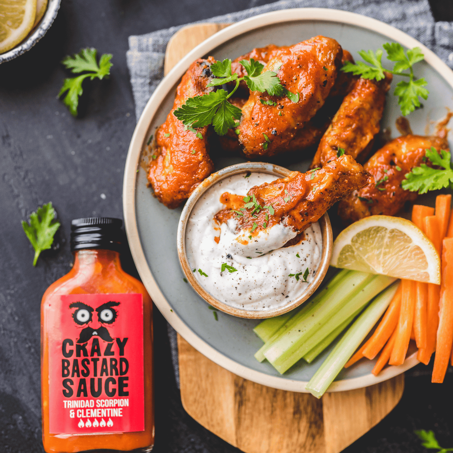 HOT WINGS WITH TRINIDAD SCORPION AND CLEMENTINE HOT SAUCE