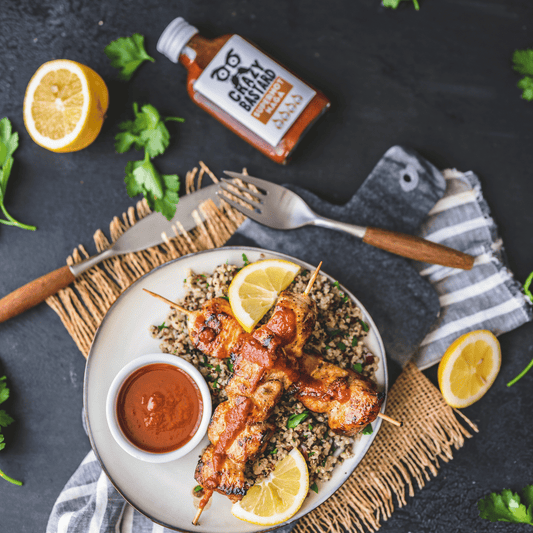 SUPERHOT CHICKEN SKEWERS WITH QUINOA AND SUPERHOT NAGA HOT SAUCE